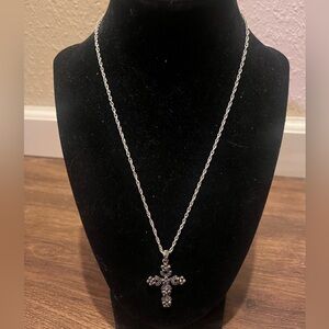 Elegant Silver with black Cross Pendant Necklace